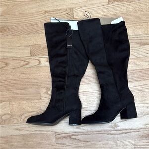 Suede Knee-High Boots Black - NWT